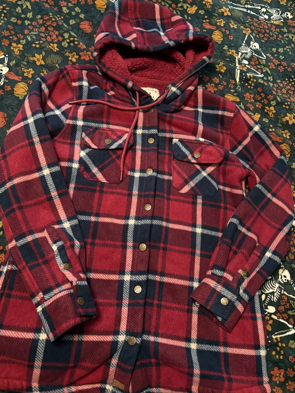 Plaid Hooded Jacket - Red/Navy